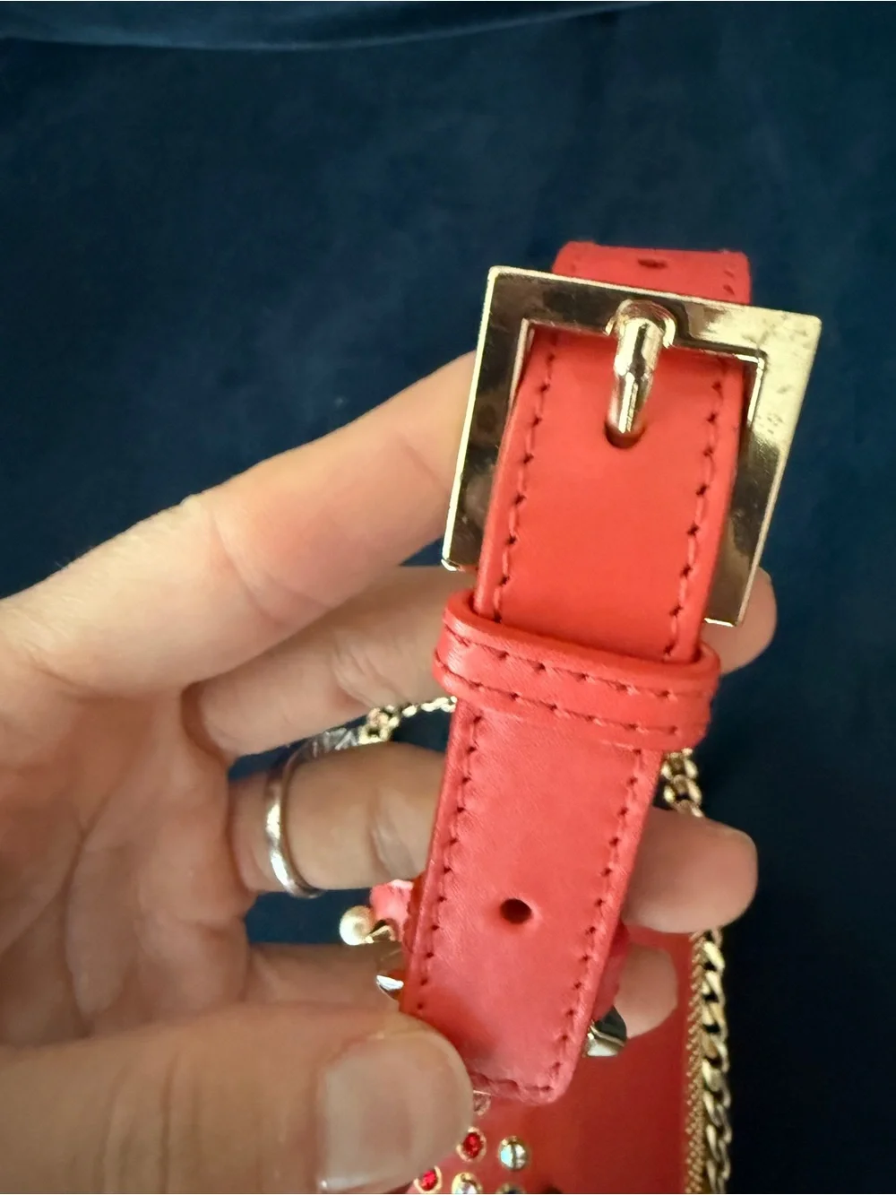 Elie Saab Coral Studded Crossbody Top-Handle Bag with Gold Chain